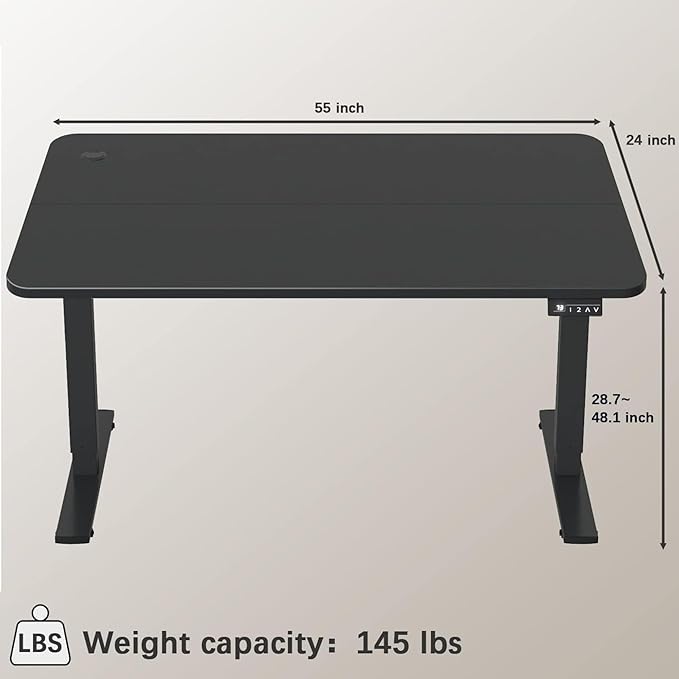 Furmax 55 x 24 Inches Electric Height Adjustable Standing Desk Large Sit Stand Up Desk Home Office Computer Desk Memory Preset with T-Shaped Metal Bracket, Black