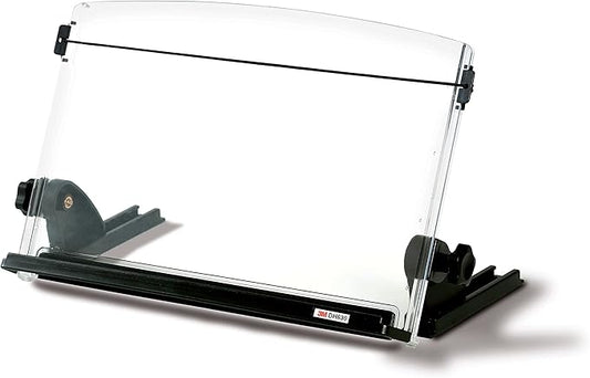 3M Adjustable Document Copy Holder, Inline with Monitor Minimizing Head and Neck Movement, 150 Sheet Capacity, Holds Sheets and Books, Elastic Guide Keeps Pages Open, 14 in Wide, Black/Clear (DH630)