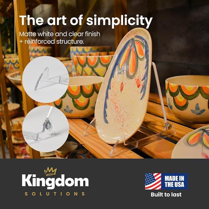 KINGDOM SOLUTIONS MADE IN USA 36-Pack Adjustable Acrylic Easels - Plate Stand - Sturdy Book Stand for Art, Pictures, Plates, Frames - Unique on the Market