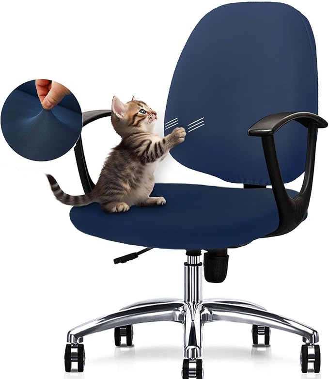 Office Chair Covers Set, Stretchable Washable Chair Cover, Universal Fit for Desk Chairs, Gaming Chairs, Home Office Fabric Protectors Slipcover (Backrest Cover+Seat Cover Set - Navy Blue)
