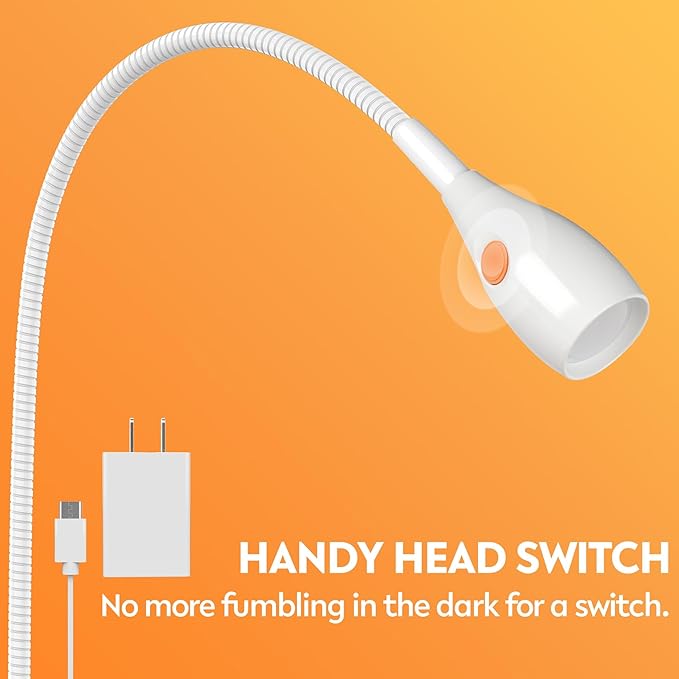 acegoo Minimalist Reading Light for Bed Headboard Dimmable White Book Light Clip on Lamp with USB-C Adapter, Flexible Neck & Handy Lamp Head Switch, CRI 90+