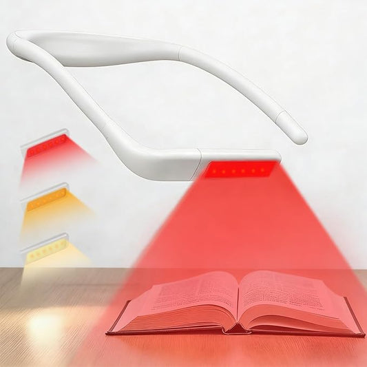 630nm Red Neck Reading Light - Zero Blue Light, Rechargeable Dimmable Portable LED Red Neck Book Lamp for Reading, Crafts, Crochet at Night, Ideal Gift for Readers and Craft Lovers（White