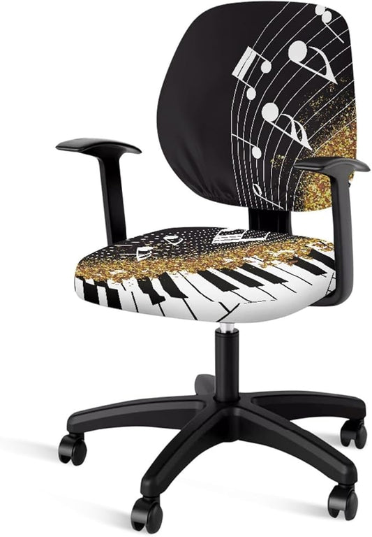 GLENLCWE White Music Note Computer Office Chair Cover Stretchable Chair Cover Rotating Chair Slipcover for Home Office