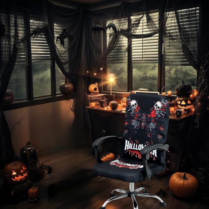Halloween Office Chair CoversHorror Bloody Handprints Footprints on White Horror Theme Print Stretchable Slipcover for Modern Simplism Style High Back Boss Chair(No Chair) (Halloween08, M)…