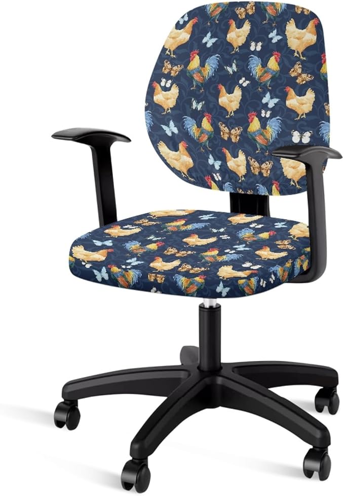 GLENLCWE Rooster Butterfly Beach Office Chair Slipcovers,Polyester Computer Chair Seat Covers Stretch High Back Chair Cover with Elastic Edge