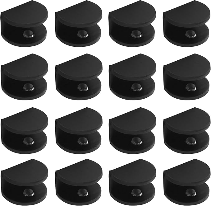 Bivethoi Glass Shelf Bracket Adjustable Shower Brackets, Heavy Duty Rectangle Clamp Holder Glass Shelves, Wall Mount Clamps Clip Support Panel Hardware Replacement Part, Black(Pack of 16)