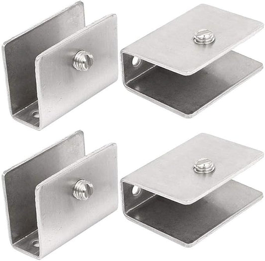 4pcs Adjustable Stainless Steel Glass Clip Clamp Shelf Holder Bracket Support Brushed Finish Flat Surface Fit for 14mm/0.56" Thickness Glass 45mm/1.38" Length (Large)
