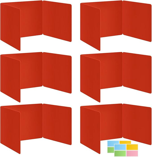 6 Pack Red Desk Dividers for Students, Privacy Shields Folder for Students, Durable & Waterproof Plastic Study Board, Classroom Teacher Supplies Test Divider, Includes Extra Labels