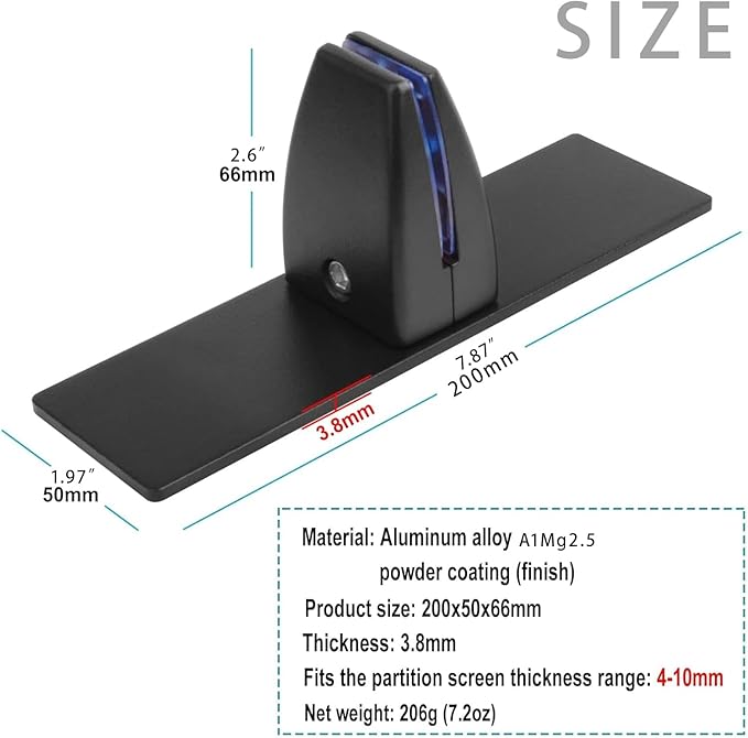 Sneeze Guard Support Clamp for 1/8" To 1" Thick Panel, 2-Pack Heavy Duty Aluminum Partition Clamp for Room Divider, Desk Partition, Privacy Panel, Acrylic Panels Or Plexiglass Shield(Black)