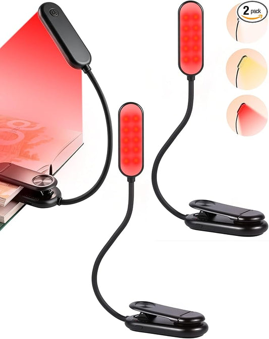 670nm Red Book Light for Reading at Night [2 Pack] - Zero Blue Light, Dimmable Reading Lights for Books in Bed, LED Book Lamp Clip on, Gift for Students Parents Nurse Studying Travel