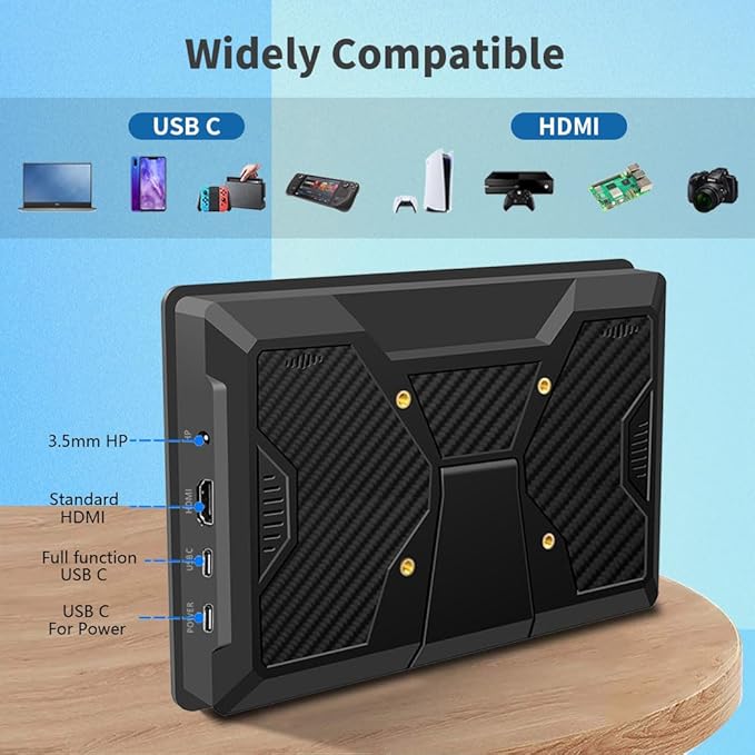 10.1 Inch Touchscreen Mini Monitor, IPS 1540×720 USB-C HDMI Portable Secondary Display with Stand & Speaker, Stretched Bar Screen for PC Laptop Rasp PI AIDA64 STEM DIY (1540×720)