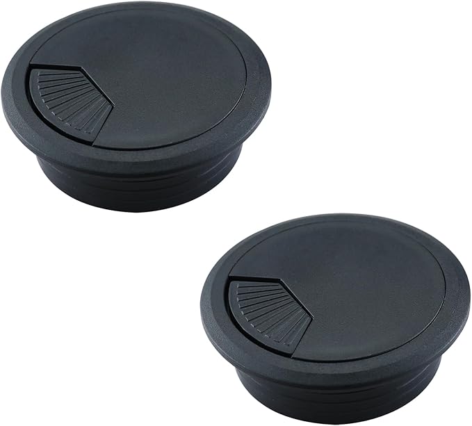 2 Pack 2 Inch Desk Grommet, Black Sturdy ABS Plastic Table Cable Hole Cover, Detachable Wire Cord Grommet for Home Office Desk Cable Management