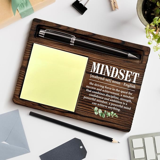 Motivational Mindset Sticky Note Holder Inspirational Gifts for Coworkers Employees Colleagues, Mindset Definition Post It Note Dispenser for Office Cubicle Desk Decor