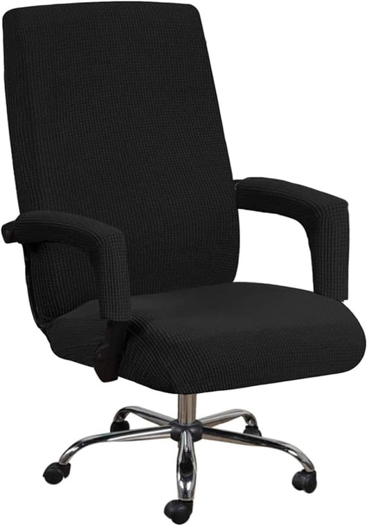 JIANWEI Office Chair Cover with Armrest Covers, Stretchable Oversized Computer Chair Cover, Universal Stretch Desk Chair Cover Protector Slipcovers for Armrest Chairs(Black,Size:XL)