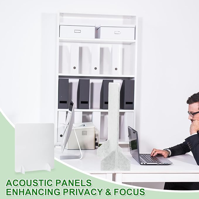 PATIKIL Desk Dividers 24" x 24", 4 Pack Desk Privacy Panel Freestanding Noise Reducing Partition Acoustic Panel with 2Pcs Support Feet for Testing Office Home Library, Pure White Style A