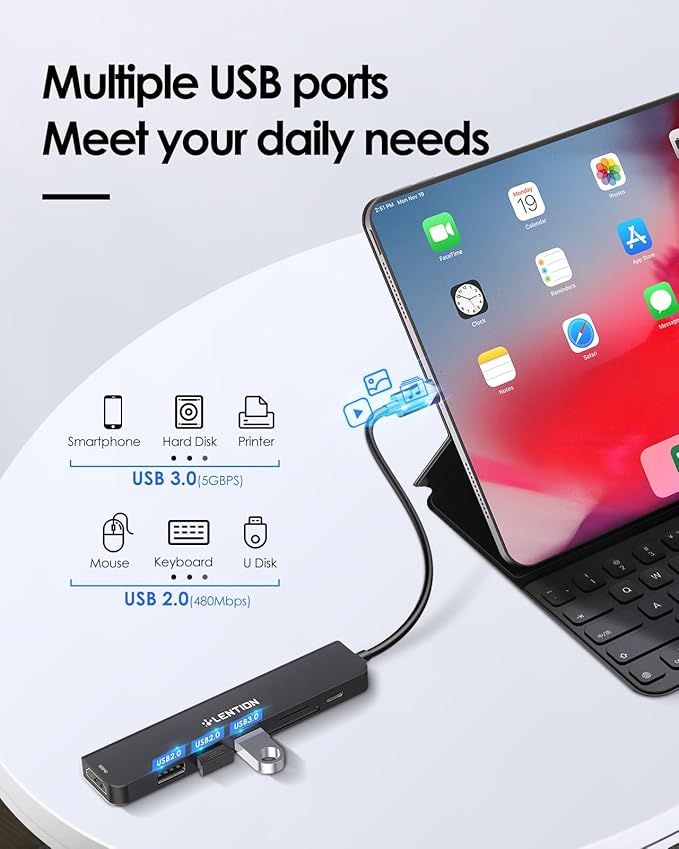 LENTION USB C Hub with 100W Charging, 4K HDMI, Dual Card Reader, USB 3.0 & 2.0 Compatible MacBook Pro, New Mac Air/Surface, Chromebook, More, Stable Driver Adapter (CB-CE18.Black)