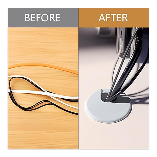 Litoexpe 2 Pcs Grey Desk Cord Grommets 1-3/8 Inch, Plastic Grommet Cable Hole Cover for Office Equipment, Computer Desk Wires