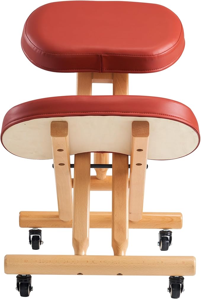 Master Massage Ergonomic Wooden Foldable Kneeling Chair for Office –Wood Folding Posture Chair for Home-Posture Correction Stool-Improve Your Posture Cinnamon Color