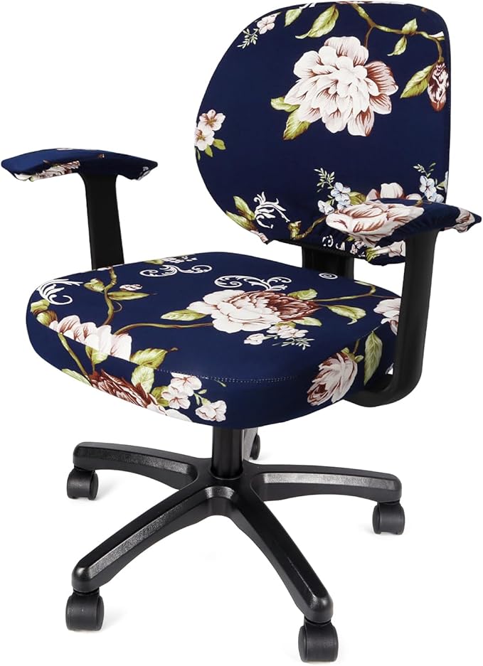WOMACO Office Computer Chair Cover with Armrest Covers, Stretch Universal Rotating Rolling Desk Chair Slipcover, 4 PCS Stretchable Office Chair Seat Protector (Peony, with Armrest Covers)