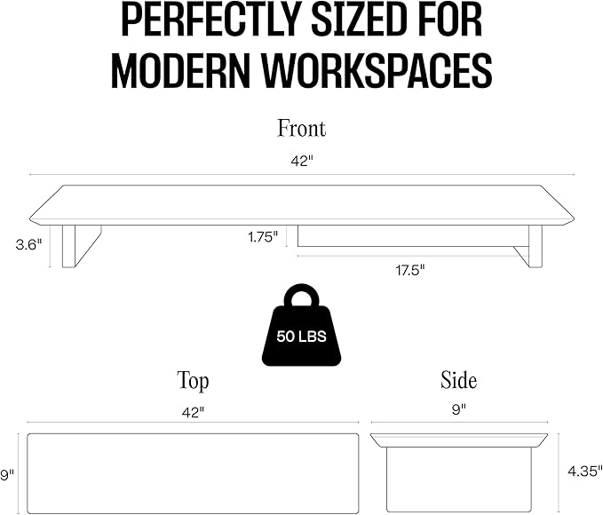 COREMINDED Solid Wood Dual Monitor Stand Riser – 43" Walnut Desk Shelf for 2 Monitors with Tray & Wool Felt, Organizer for Desktop, Laptop and Office (Walnut)