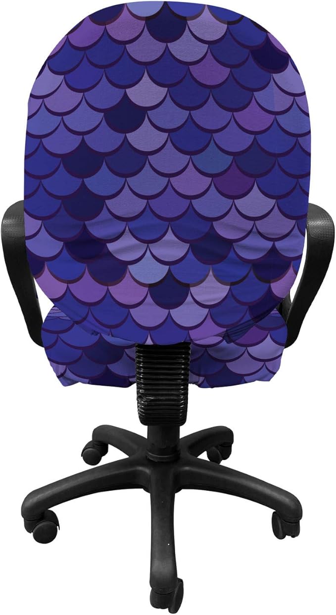 Ambesonne Mermaid Tail Office Chair Slipcover, Japanese Folk Inspired Cartoonish Squama Scales in Purple Color Palette, Protective Stretch Decorative Fabric Cover, Standard Size, Purple