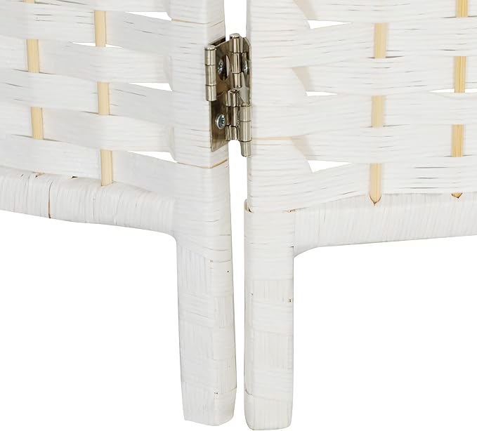HOMCOM Room Divider 4 Panel, 6FT Tall Folding Privacy Screen, Freestanding Hand-Woven Partition for Room Separation with 360° Hinges, Paper Rope Diamond Weave, White