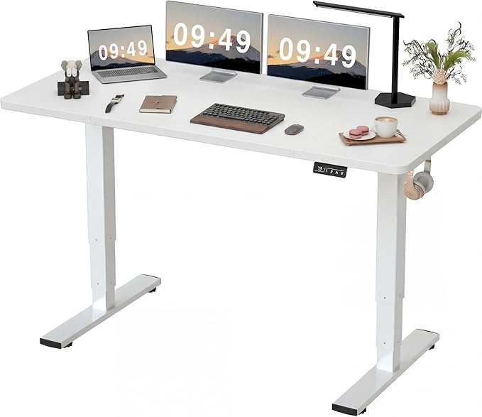 Furmax Electric Height Adjustable Standing Desk Large 63 x 24 Inches Sit Stand Up Desk Home Office Computer Desk Memory Preset with T-Shaped Metal Bracket, White