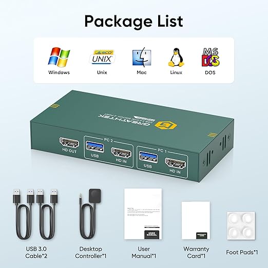 8K HDMI KVM Switch 2 Computers 1 Monitor,USB3.0 8K@60HZ 2 Port kvm Switcher for 2 PC/Laptop to Share Keyboard&Mouse,Remoto Control,EDID Supported