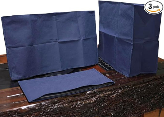 3Pcs Computer Dust Cover Set Monitor + Keyboard+ Computer Host PC Dust Proof Computer Covers Case Computer Dust Cover for Desktop PC CPU Tower Protector (27'' Monitor Set Blue)