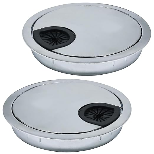 Desk Grommet 2-3/8" (60 mm), Desk Cord Hole Cover, Cable Grommet Metal Zinc Alloy Materilal, Desk Hole Grommet for Office and Home Table Cable, Detachable Cable Cord Organizer (Bright Silver 2 Pcs)