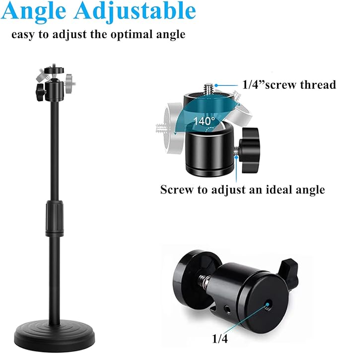 Webcam Stand with Phone Holder, Adjustable Height Desk Camera Mount for Logitech C920 C922 C925e C930e, 1/4" Threaded Desktop Tripod Stand for Live Streaming, Video Conferencing, Online Classes