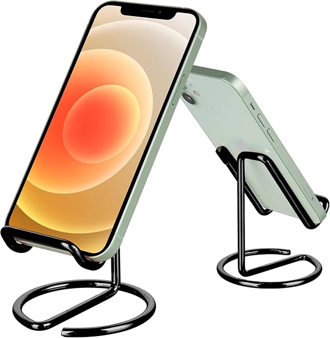 ROPOSY Cell Phone Stand for Desk, Cute Metal Black Cell Phone Stand Holder Desk Accessories, Compatible with All Mobile Phones, iPhone, iPad