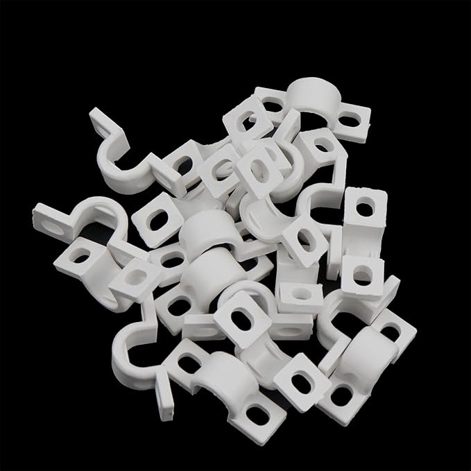 20pcs Wire Shelf Loop Clips White Two Holes Pipe Tube 2/5" U Bracket Clamps 10MM Conduit Pipe Strap Clamps for Wire Cable Tube (White, Fit for 10mm)
