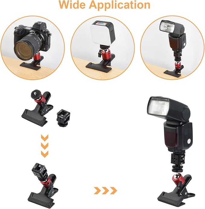 UTEBIT Camera Clamp Mount Tripod Camera Clip 360 Degree Swivel Webcam Mount with 1/4'' Screw Flash Reflector Holder for Studio Backdrop Digital SLR Video Light Photography Accessories Clamp