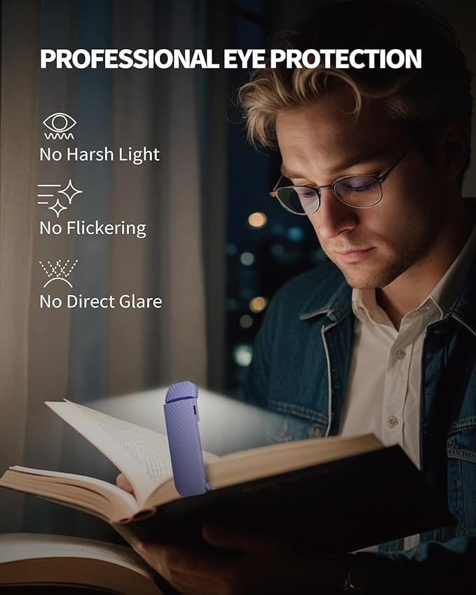 HEMONNKAM Book Reading Light, 2 Pack Rechargeable Clip on Booklight, Eye Caring 3 Color Temperatures & 5 Brightness Levels, Night Use for Bed, Long Lasting, Reading at Night in Bed, Purple+Pink