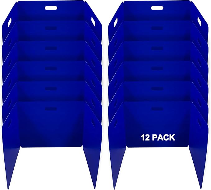 Privacy Shields 12 Pack Blue Durable Easy Carry Plastic Desk Dividers-Easy to Disinfect Classroom Dividers-Portable Divider-Re-usable Privacy Divider