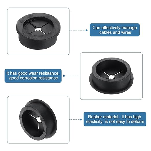uxcell Cable Cord Grommet, 1 3/8" Inch (35mm) Desk Grommet Flexible Rubber Grommets Wire Hole Cover Pass Through for Office Computer Desk Wire Organizer, Black