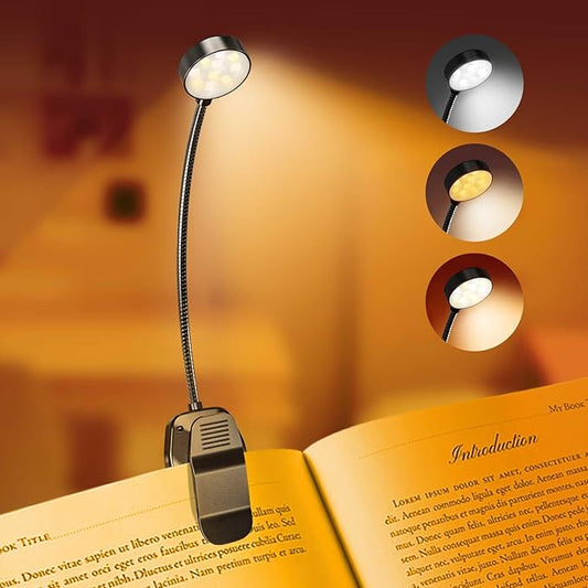 KTEBO Rechargeable Book Light for Reading in Bed, Eye Caring Book Reading Lamp with 10 LED Modes,1.3 oz Lightweight Portable Clip on Light, 360° Adjustable Clamp Light Perfect for Readers