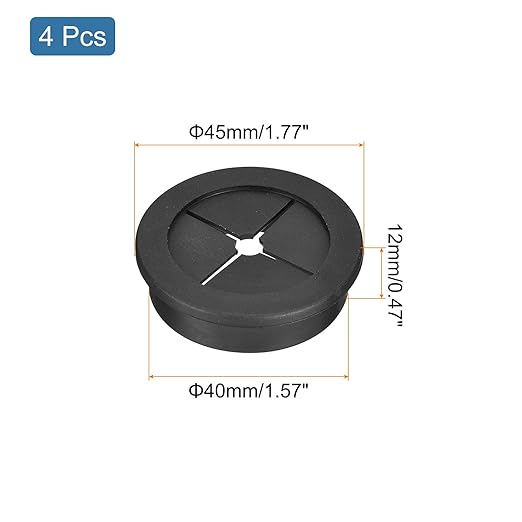 uxcell 4 Pcs Cable Cord Grommet, 1-9/16 Inch (40mm) Desk Grommet Flexible Rubber Grommets Wire Hole Cover Pass Through for Office Computer Desk Wire Organizer, Black