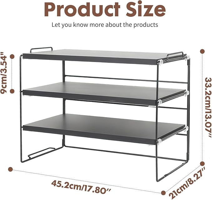 ShellKingdom Desk Shelf Organizer, 3 Tier Desktop Shelves, Adjustable Bookshelf Storage Rack and Office Cubicle Decor for Tabletop, School, Office, Dorm Organization (Black)
