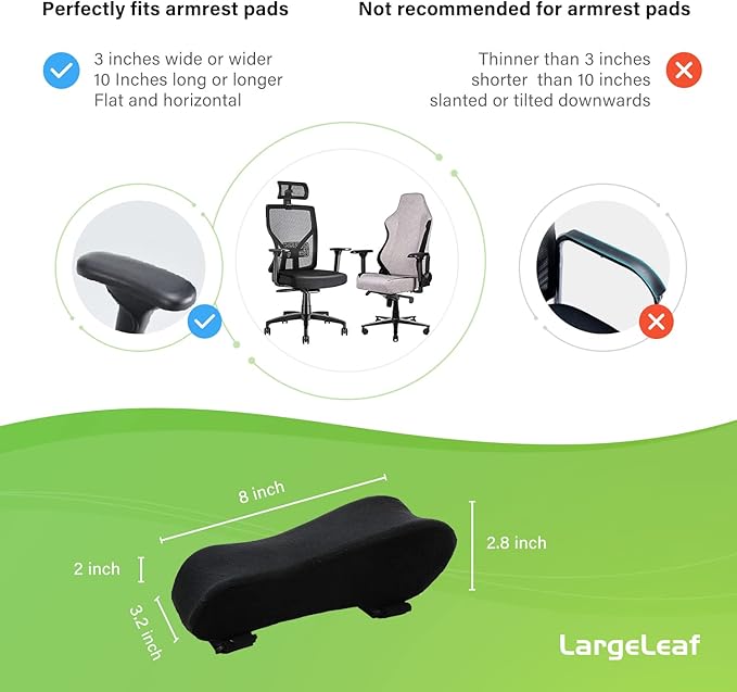 LargeLeaf Chair Ergonomic Armrest Pads Elbow Pillow Pressure Relief Office Chair Gaming Chair armrest with Memory Foam armrest Pads 2-Piece Set of Chair (Memory Foam)