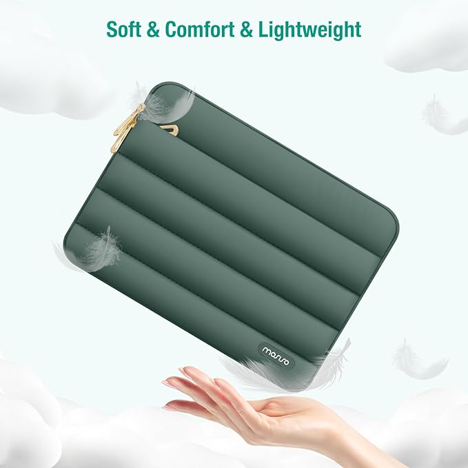 MOSISO Laptop Case 16 inch, 15-15.6 inch Puffy Laptop Sleeve Compatible with MacBook Pro 16 M5 M4 M3 M2 M1, HP Dell ASUS Acer Toshiba Lenovo, Polyester Horizontal Bag with Small Case, Emerald Green