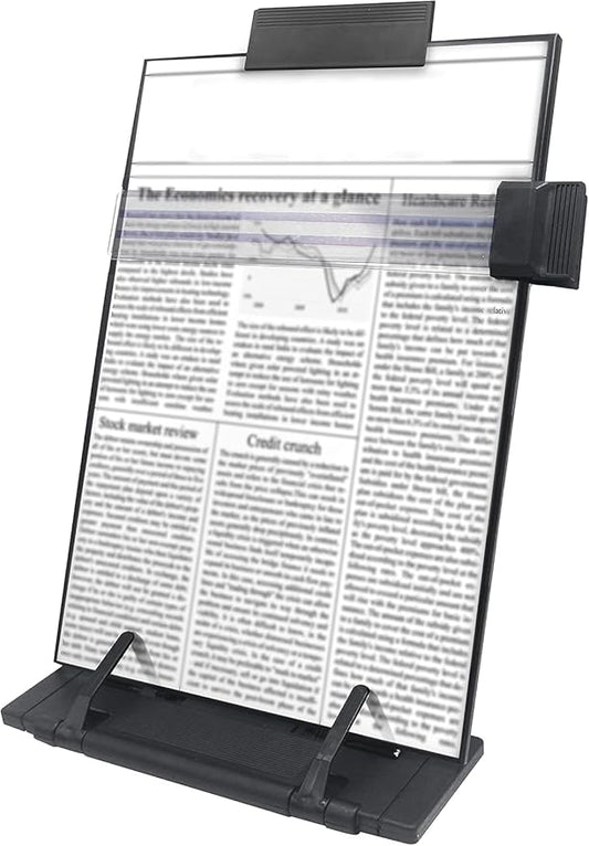 Keenjorika Desktop Document Book Holder with 7 Adjustable Positions, Black Document Holder for Desk, Paper Holder Copy Stand Holder for Speech, Paper Holder Stand for Desk Typing, Angle Adjustable