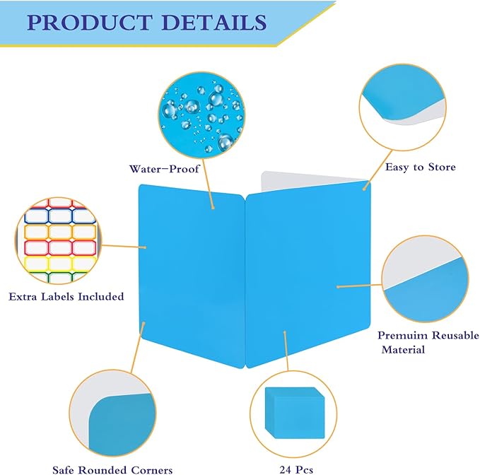 EARTHSON 24 Pcs Privacy Folders for Students, Privacy Dividers for Classroom, Study Carrel Desks Privacy Boards, Privacy Shields Folder for School Teachers Home, Blue