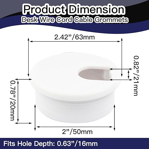 2pcs 2 Inch Desk Grommet, Plastic Hole Cover, White Cable Cover, Grommet for Wire Cord Organizing