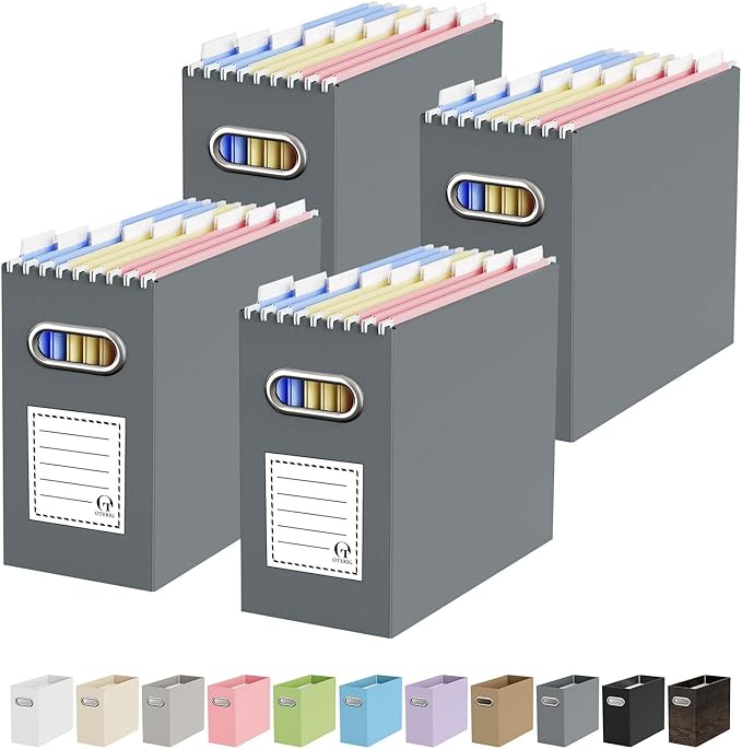 Oterri Cardboard File Organizer Box for Hanging File Folders Letter Size,File Box for Computer Desk,File Cabinet,Working Home,Office,Classroom (Dark Grey, Letter Size - 6 Packs)