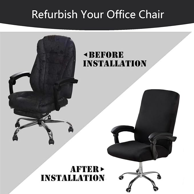 Office Chair Cover,Removable Desk Chair Cover with Zipper,Stretch Anti-dust Universal Rotating Office Seat Slipcover,Washable High Back Computer Seat Protector for Pets (Black, Medium|Armrests)