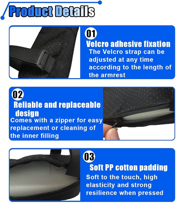 2PCS Car Seat Armrest Covers, Soft & Comfortable Office Chair Arm Pad, Anti-Scratch Car Armrest Cushion, Universal Car Armrest Pillow Protector Cover for Most Cars (Black)