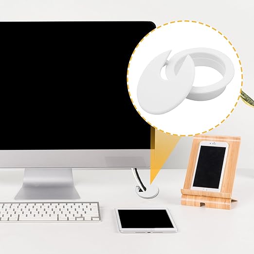 12 Pack 2 Inch White Desk Grommet, Plastic Cable Hole Cover Computer Table Cord Wire Organizer, Desktop Cord Management for Home Office/TV Stands Tabletops (with Hole Saw)