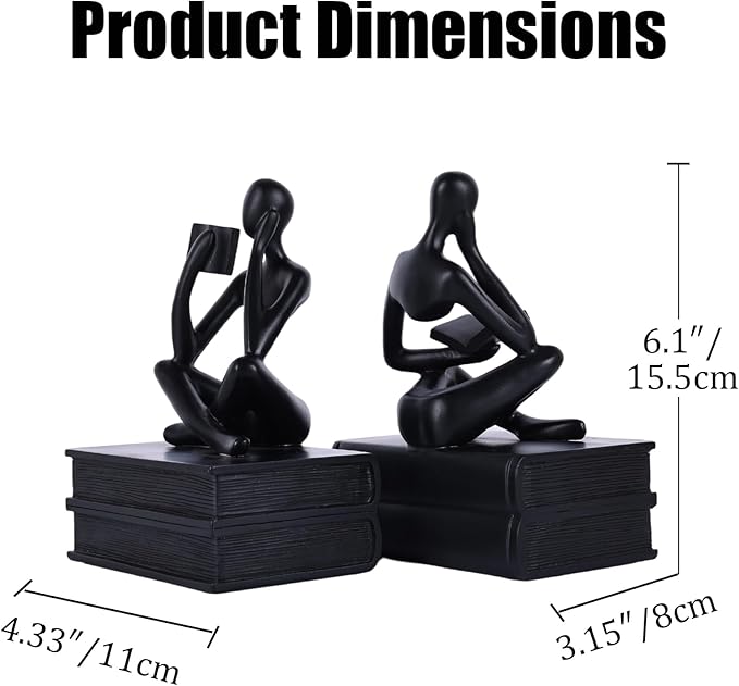 Heavy Duty Book Ends for Shelves, Thinker Bookends Set of 2 Decorative Book Ends for Heavy Books, Modern Unique Shelf Decor for Home Office Living Room Desk